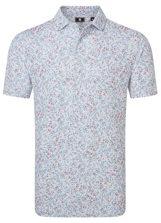 FootJoy Watercolour Floral Print Pique polo da uomo, white/chambray/nantucket red