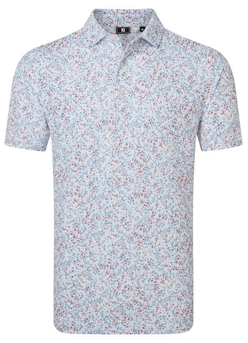 FootJoy Watercolour Floral Print Pique polo da uomo, white/chambray/nantucket red