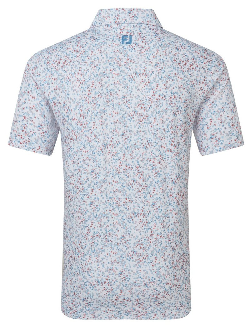 FootJoy Watercolour Floral Print Pique polo da uomo, white/chambray/nantucket red