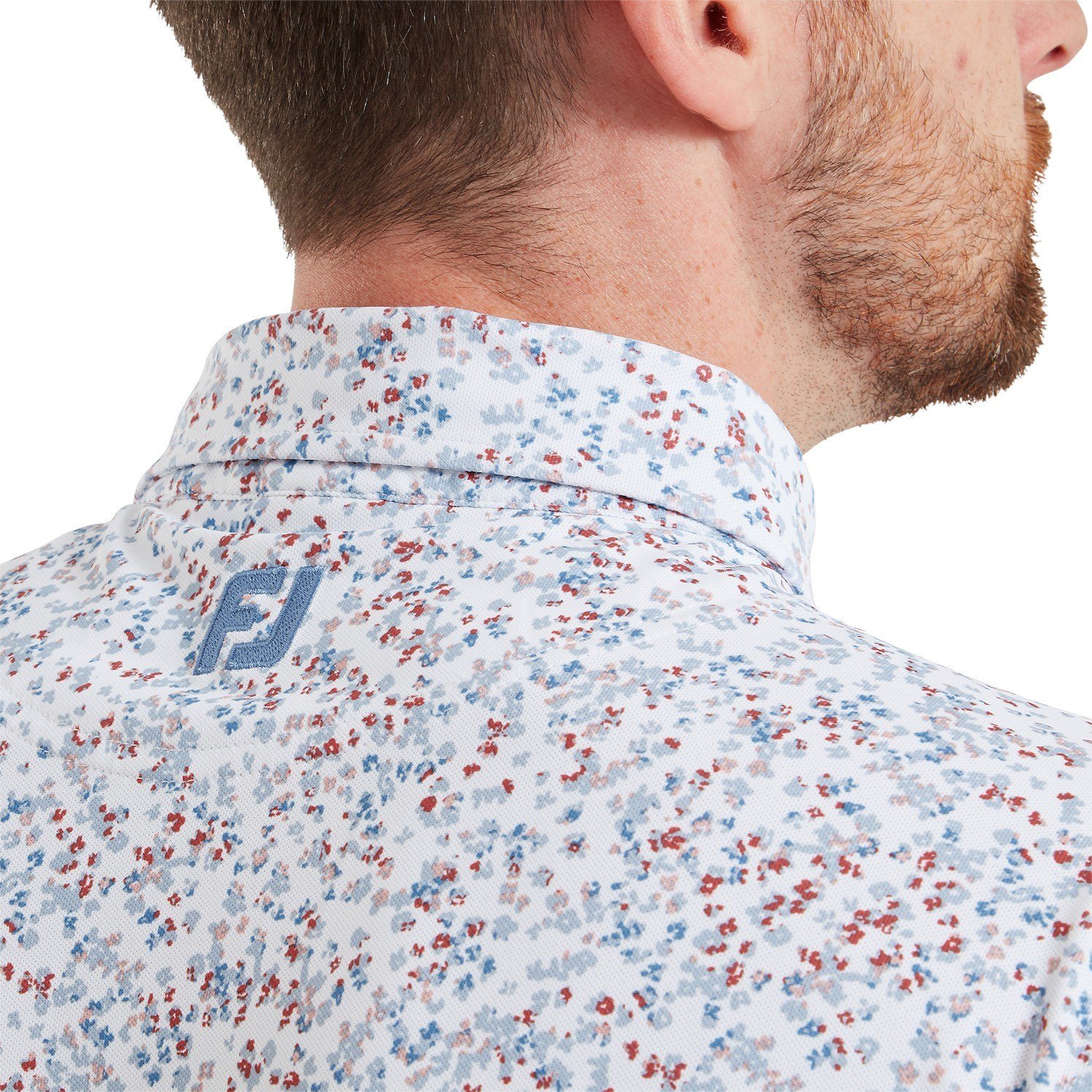FootJoy Watercolour Floral Print Pique polo da uomo, white/chambray/nantucket red