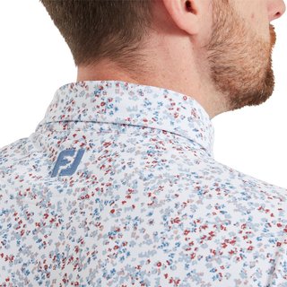FootJoy Watercolour Floral Print Pique polo da uomo, white/chambray/nantucket red