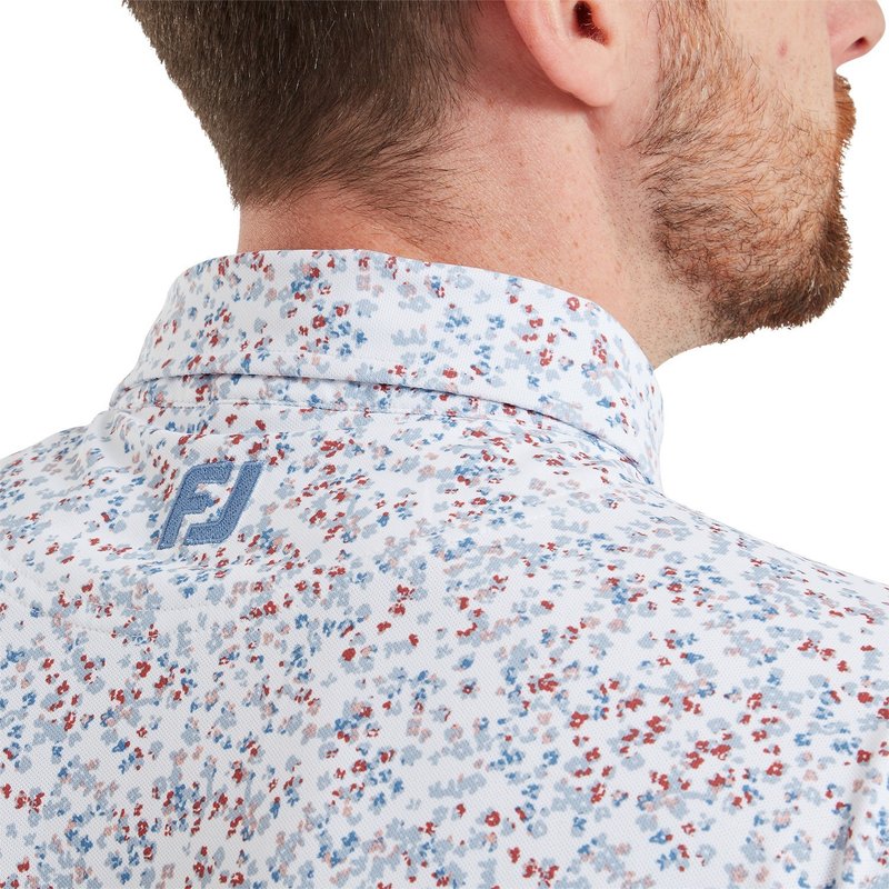 FootJoy Watercolour Floral Print Pique polo da uomo, white/chambray/nantucket red