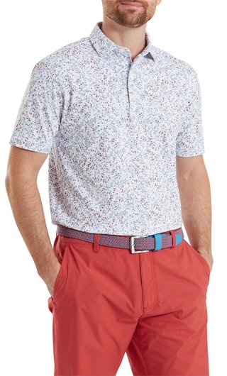 FootJoy Watercolour Floral Print Pique polo da uomo, white/chambray/nantucket red