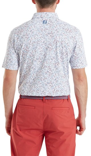 FootJoy Watercolour Floral Print Pique polo da uomo, white/chambray/nantucket red