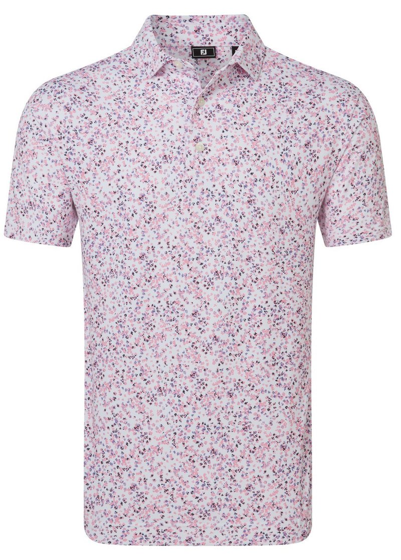 FootJoy Watercolour Floral Print Pique polo da uomo, bianco/pink pop/nero