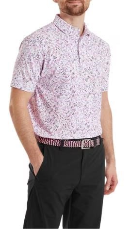 FootJoy Watercolour Floral Print Pique polo da uomo, bianco/pink pop/nero