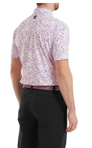FootJoy Watercolour Floral Print Pique polo da uomo, bianco/pink pop/nero