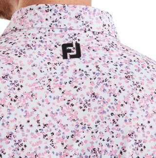 FootJoy Watercolour Floral Print Pique polo da uomo, bianco/pink pop/nero