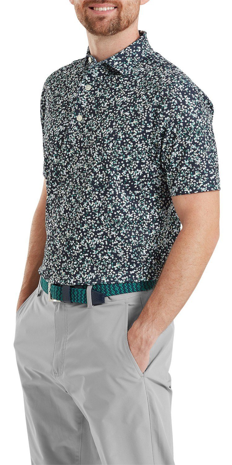 FootJoy Watercolour Floral Print Pique polo da uomo, navy/sunshine/field green