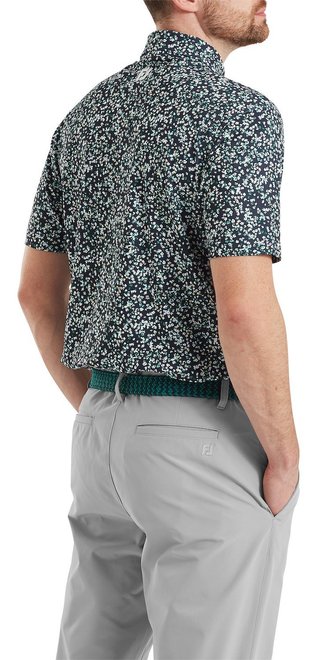 FootJoy Watercolour Floral Print Pique polo da uomo, navy/sunshine/field green