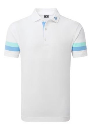 FootJoy Sleeve Stripe Pique polo da uomo, bianco/blue reef/sea glass