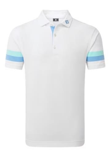 FootJoy Sleeve Stripe Pique polo da uomo, bianco/blue reef/sea glass