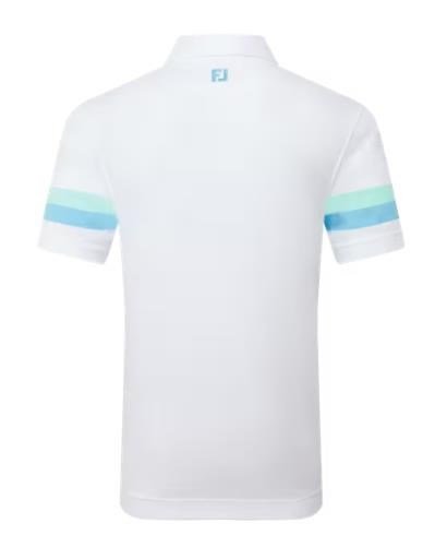 FootJoy Sleeve Stripe Pique polo da uomo, bianco/blue reef/sea glass