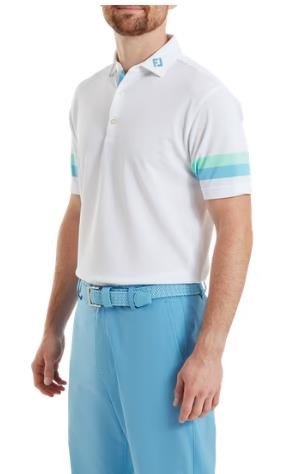 FootJoy Sleeve Stripe Pique polo da uomo, bianco/blue reef/sea glass