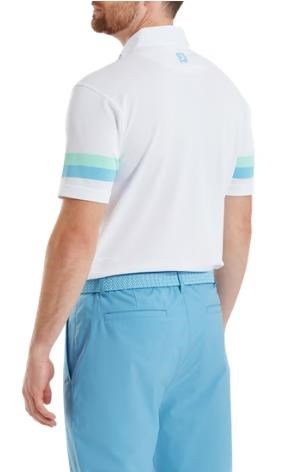 FootJoy Sleeve Stripe Pique polo da uomo, bianco/blue reef/sea glass