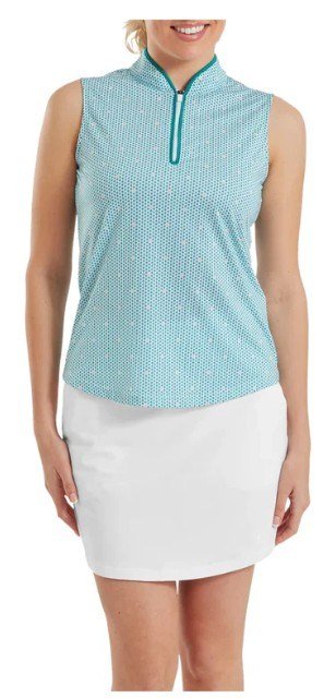 FootJoy Zip Front Tank Printed polo da donna, blu/bianco/pesca