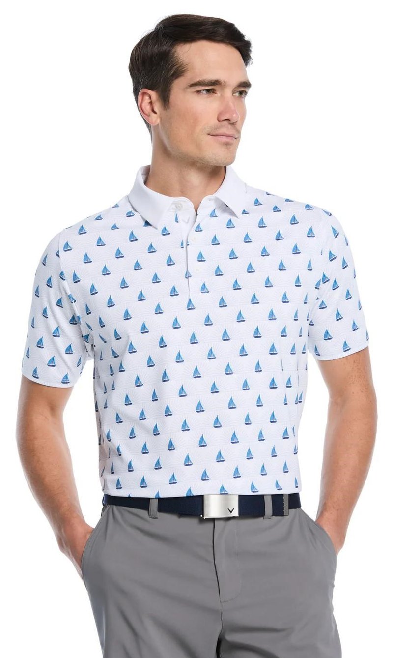 Callaway Sailboat Sunset Geo Print polo da uomo, bright white