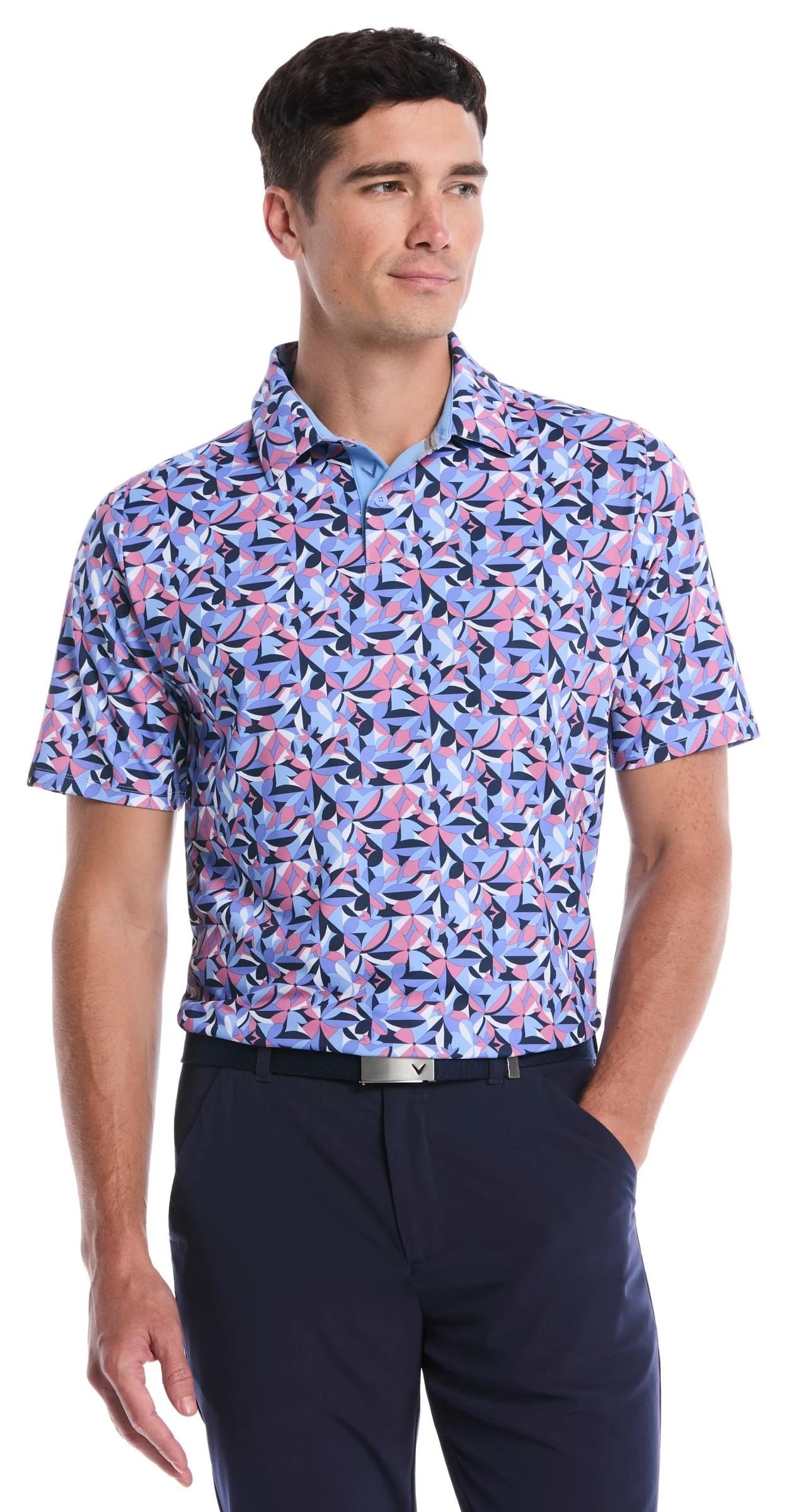 Callaway Dogwood Floral Geo polo uomo, vista blue