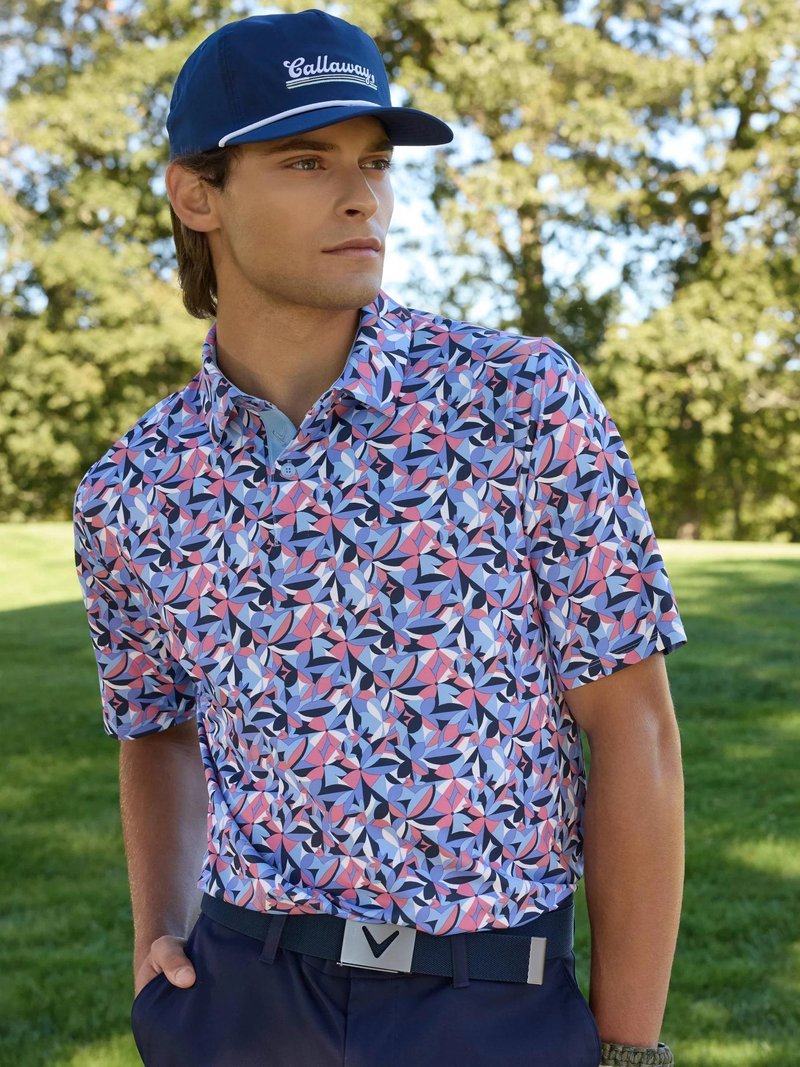 Callaway Dogwood Floral Geo polo uomo, vista blue