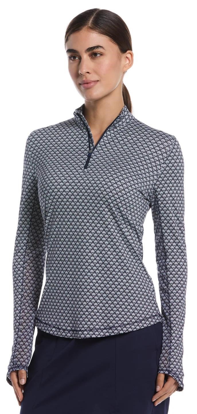Callaway Scarf Geo Print Long Sleeve polo da donna, peacoat