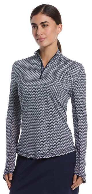 Callaway Scarf Geo Print Long Sleeve polo da donna, peacoat