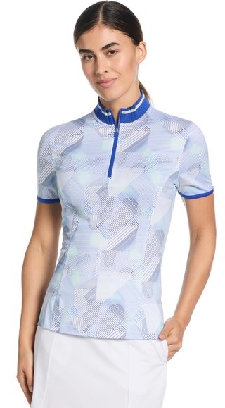Callaway Sleeveless Rib Collar 1/4 ZIP Print polo donna, bright white