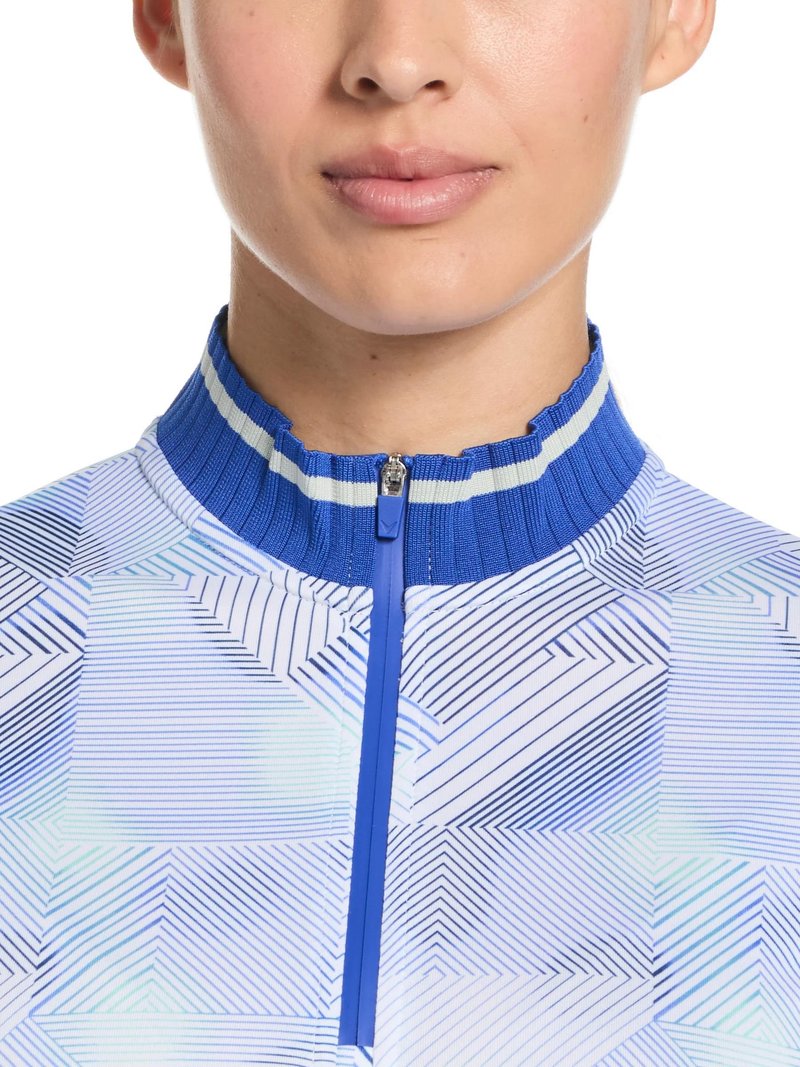 Callaway Sleeveless Rib Collar 1/4 ZIP Print polo donna, bright white