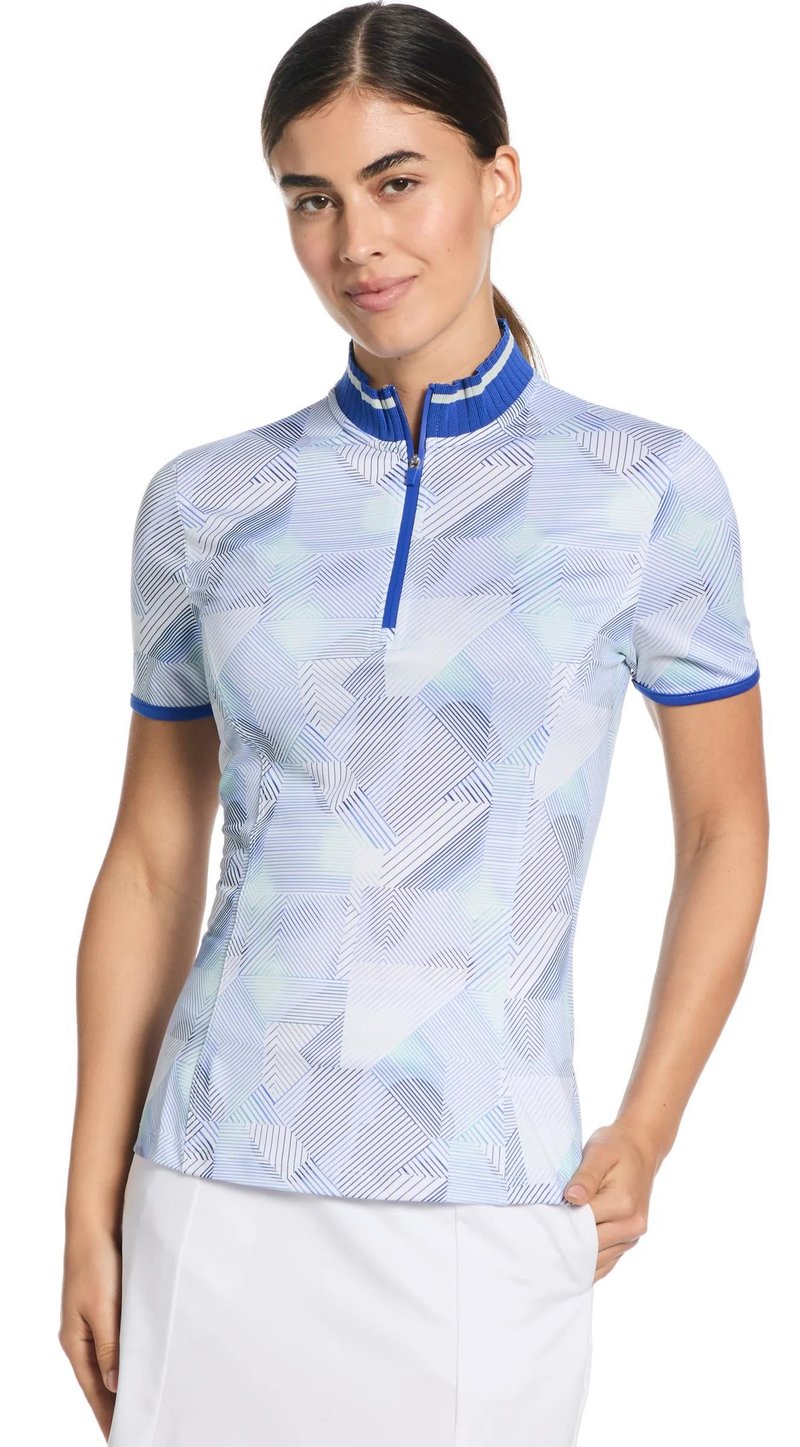 Callaway Sleeveless Rib Collar 1/4 ZIP Print polo donna, bright white