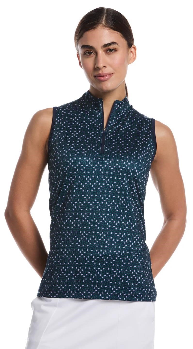 Callaway Sleeveless Framing Geo Print 1/4-Zip polo da donna, peacoat