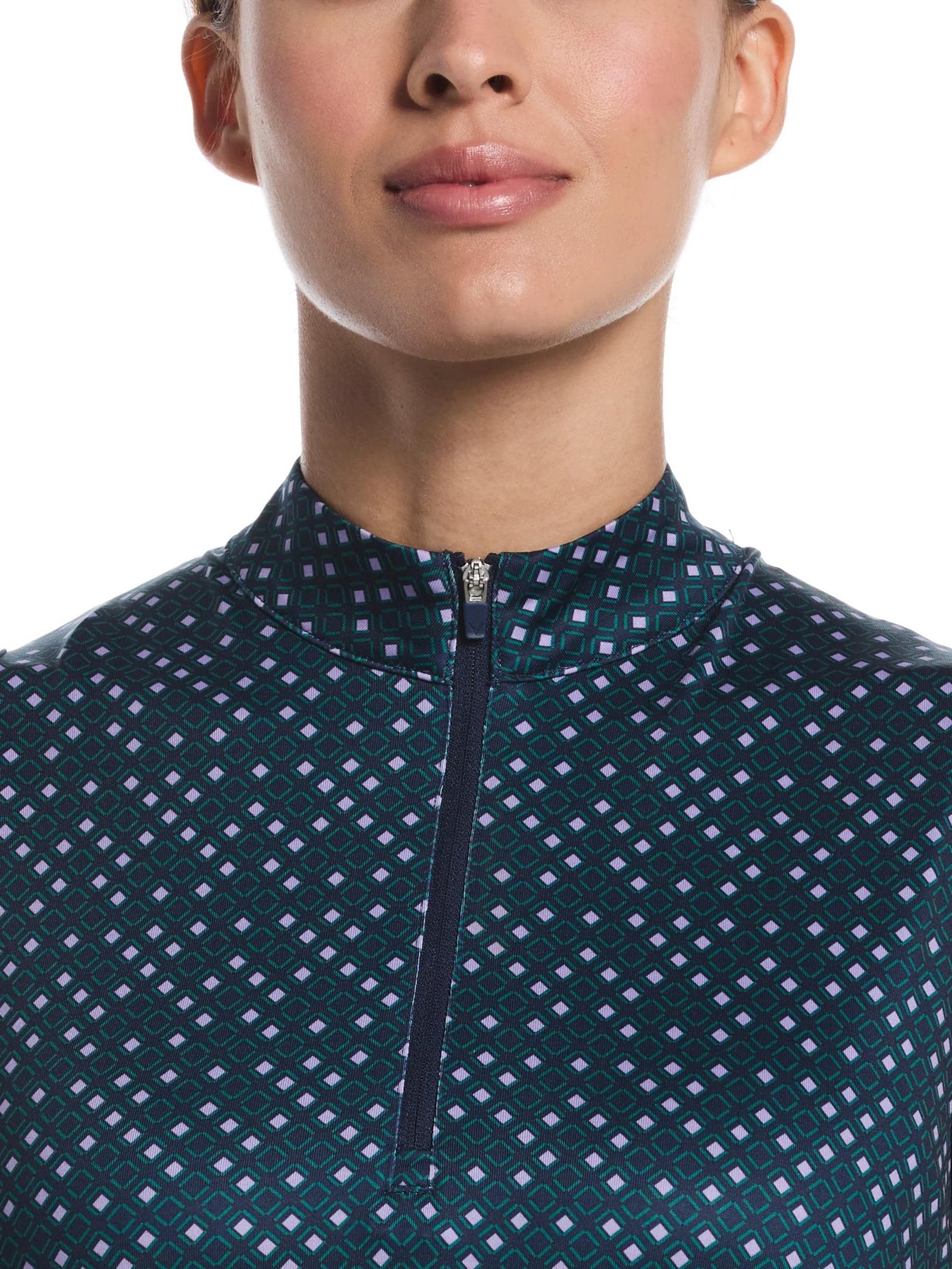 Callaway Sleeveless Framing Geo Print 1/4-Zip polo da donna, peacoat