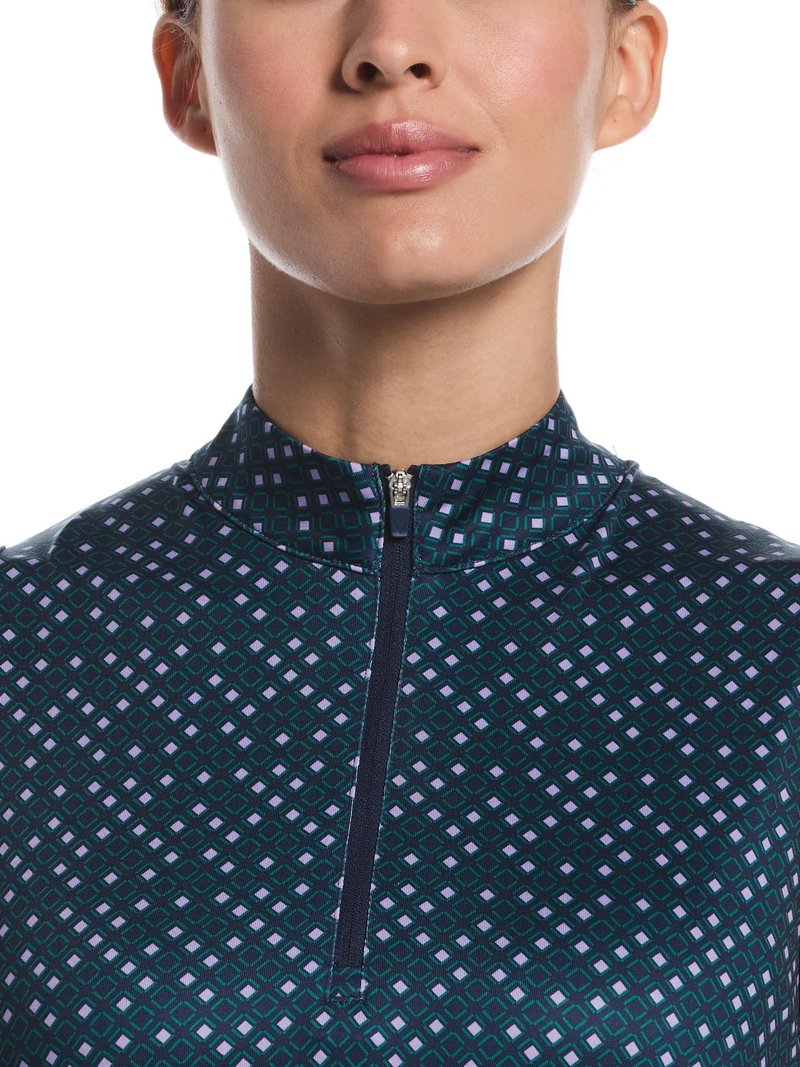 Callaway Sleeveless Framing Geo Print 1/4-Zip polo da donna, peacoat