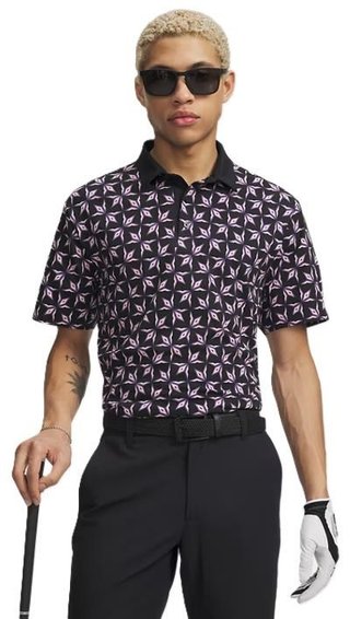 Under Armour ArmourDry Printed polo da uomo, nero/rosa posh/bianco