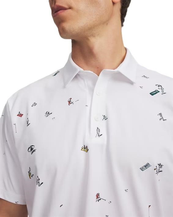 Under Armour ArmourDry Printed polo da uomo, bianco/rack green/nero