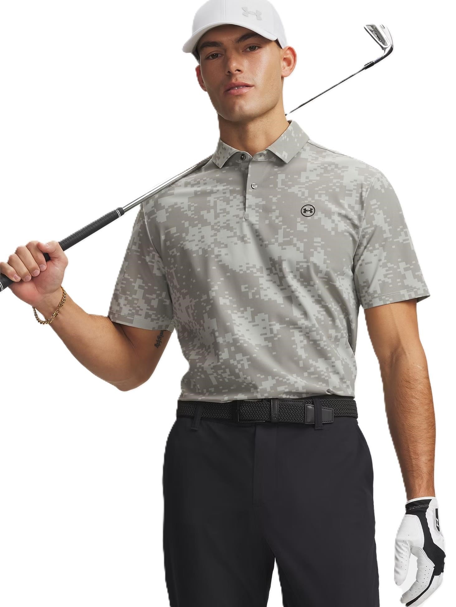 Under Armour Drive Chill Printed polo da uomo, titanium/clay green/black