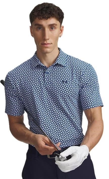 Under Armour UA T2G Printed polo da uomo, varsity blue/white/midnight navy