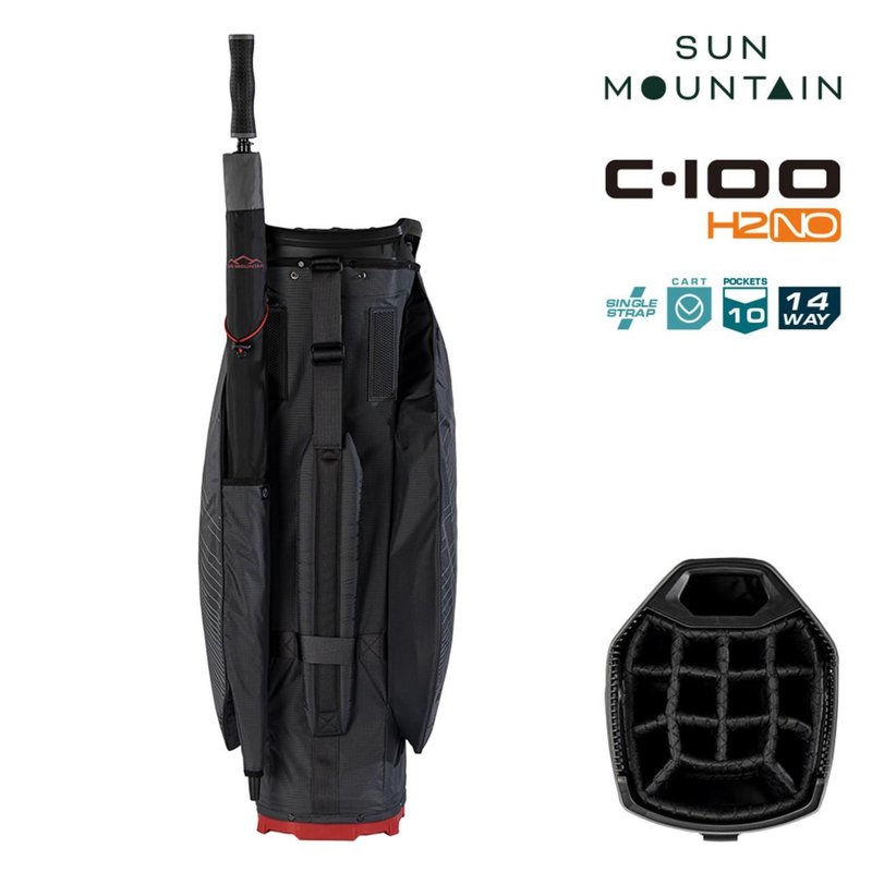 Sun Mountain H2NO C100 cart bag impermeabile, steel/black/red