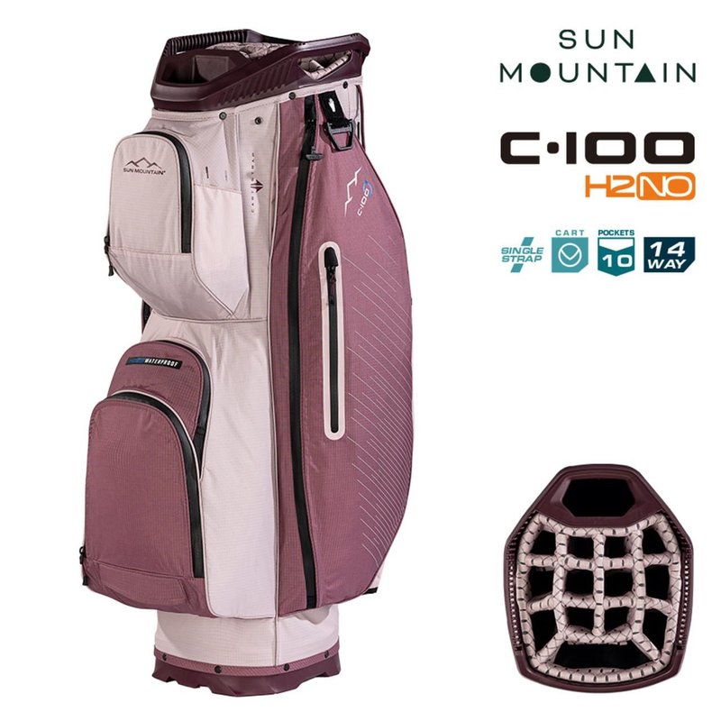 Sun Mountain H2NO C100 borsa da carrello impermeabile 14 vie, mauve/powder/wine