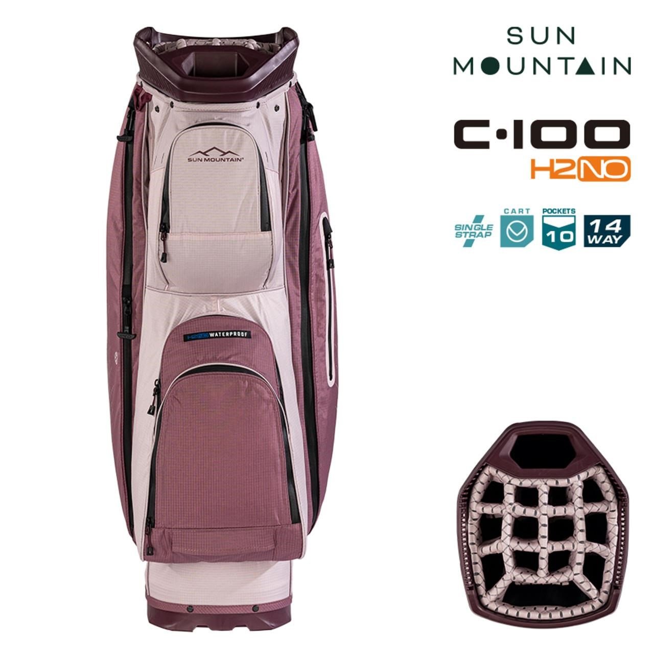 Sun Mountain H2NO C100 borsa da carrello impermeabile 14 vie, mauve/powder/wine