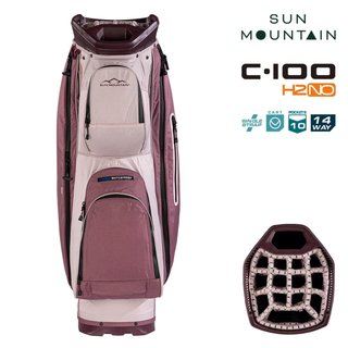 Sun Mountain H2NO C100 borsa da carrello impermeabile 14 vie, mauve/powder/wine