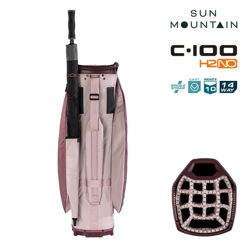 Sun Mountain H2NO C100 borsa da carrello impermeabile 14 vie, mauve/powder/wine