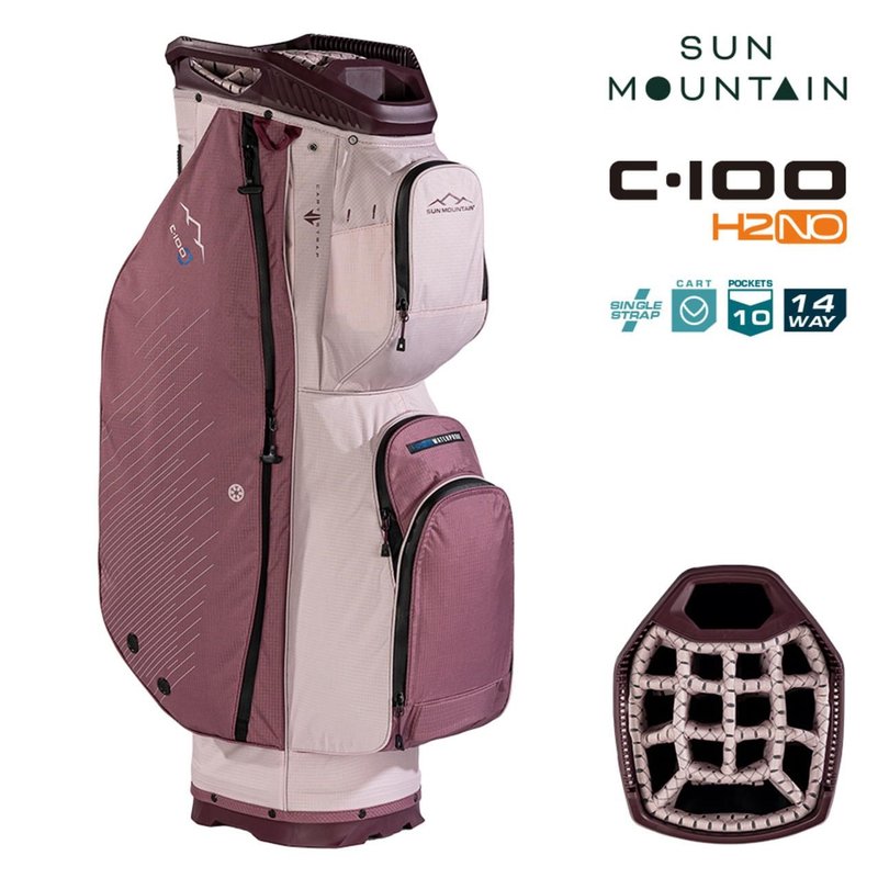 Sun Mountain H2NO C100 borsa da carrello impermeabile 14 vie, mauve/powder/wine