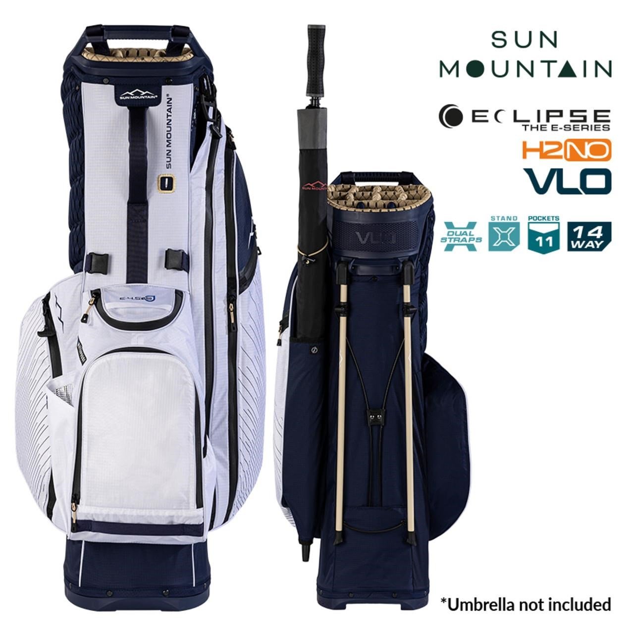 Sun Mountain H2NO E-4.5 14 WAY VLO stand bag impermeabile, navy/gold/white
