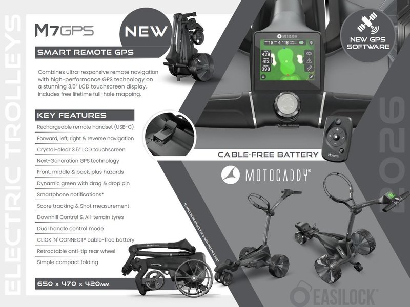 Motocaddy NEW M7 REMOTE DHC carrello elettrico 2026, M7 Ultra Lithium, grafite