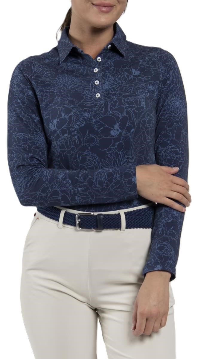 KJUS Hollow Pima Print longsleeve polo donna, atlanta blue/atlanta blue