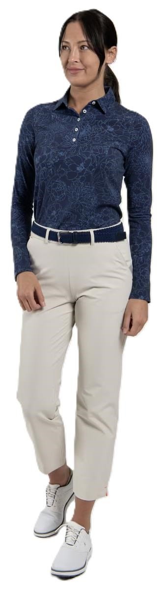 KJUS Hollow Pima Print longsleeve polo donna, atlanta blue/atlanta blue