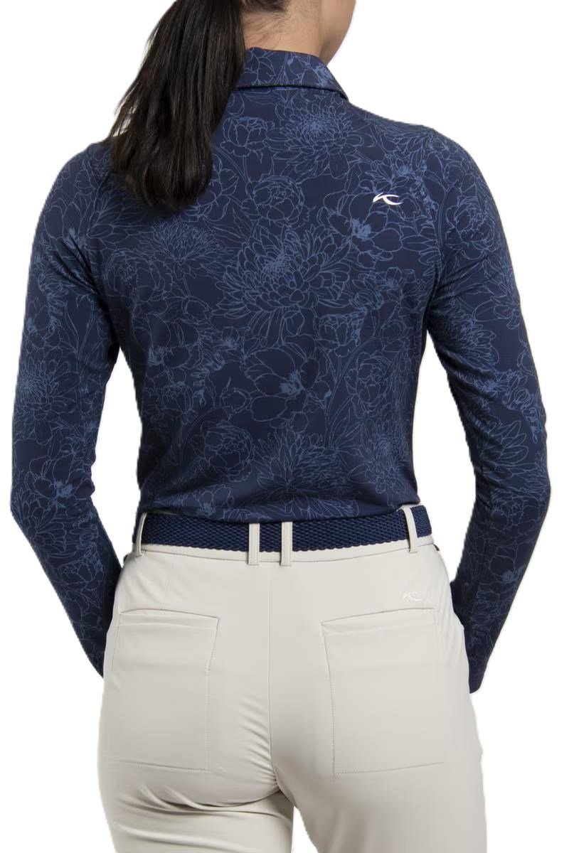 KJUS Hollow Pima Print longsleeve polo donna, atlanta blue/atlanta blue