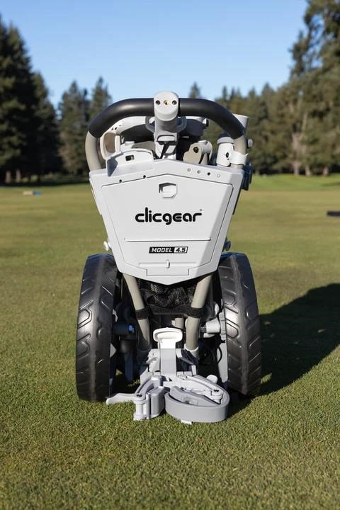 Carrello da golf manuale a tre ruote visto di lato