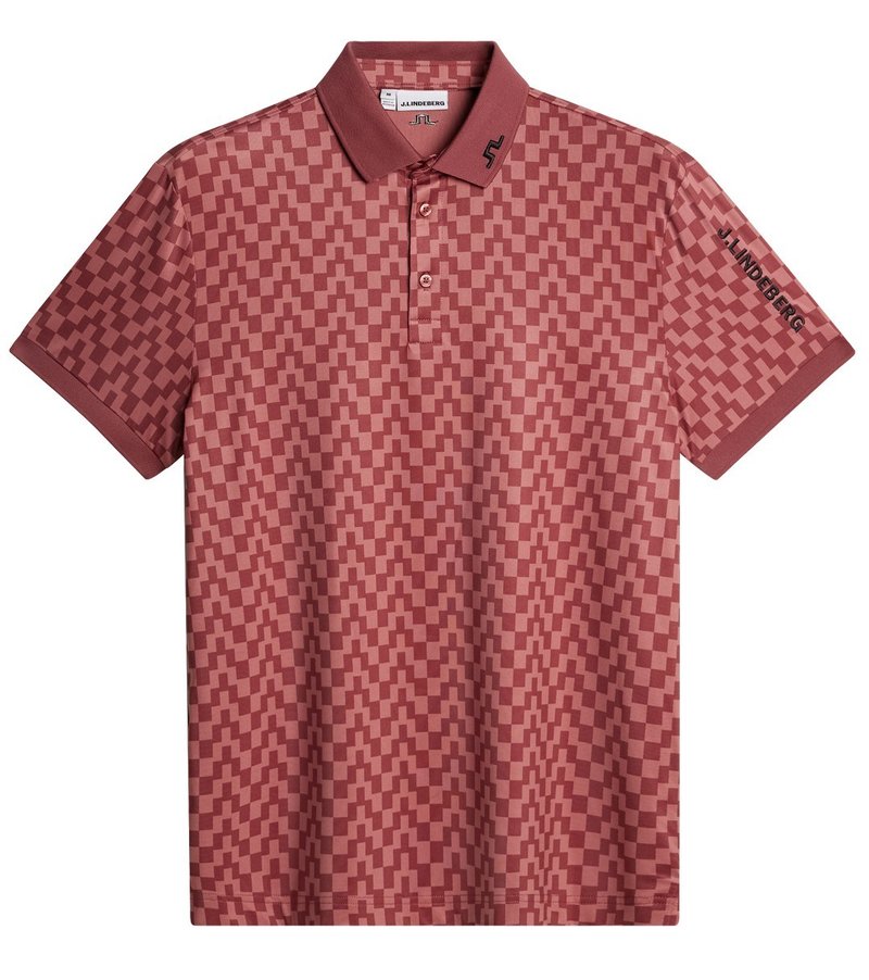 J.Lindeberg Tour Tech Print polo da uomo, bridge stack apple butter