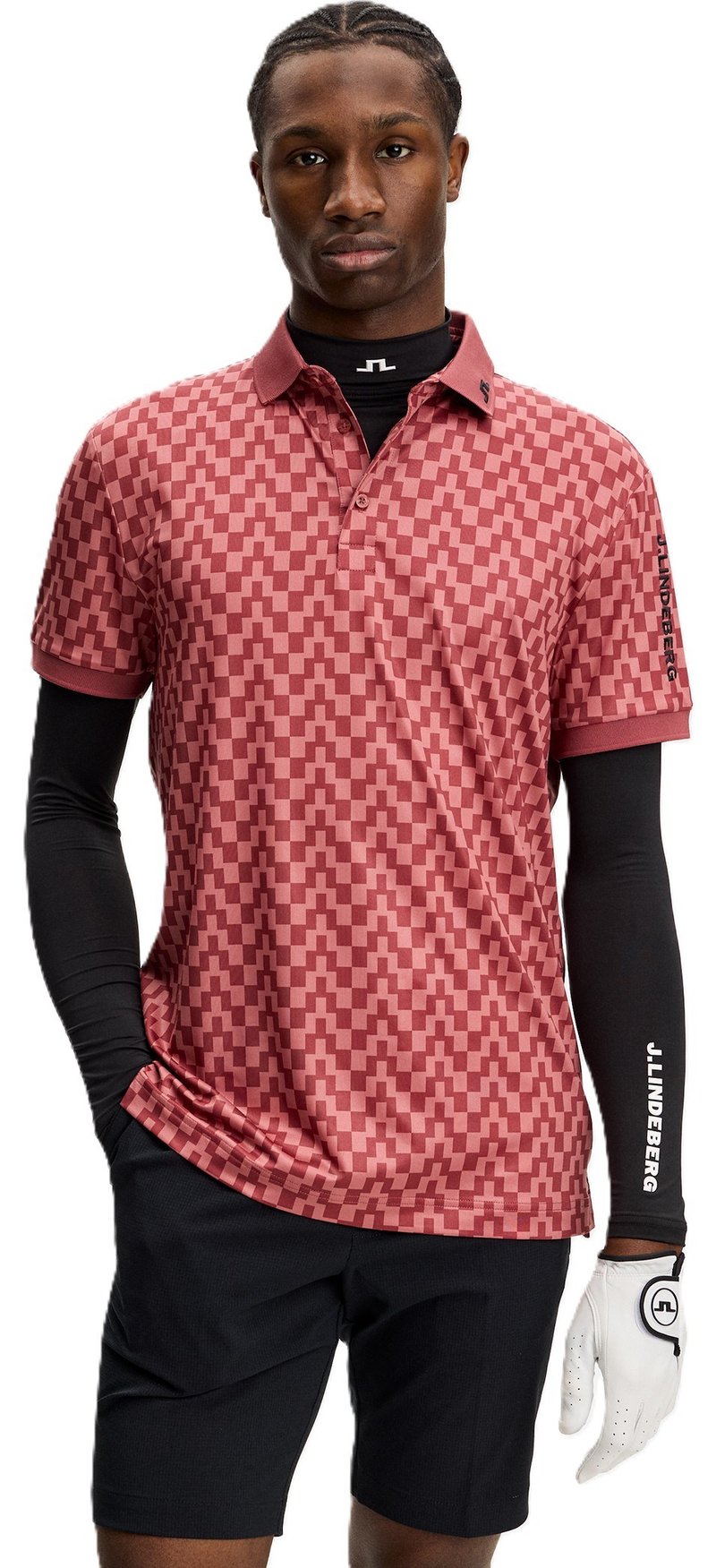 J.Lindeberg Tour Tech Print polo da uomo, bridge stack apple butter