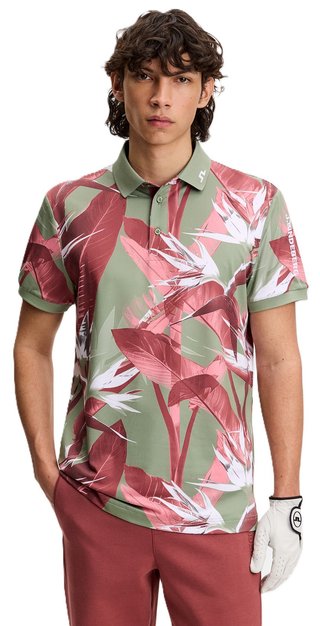 J.Lindeberg Tour Tech Print polo da uomo, paradise hedge green